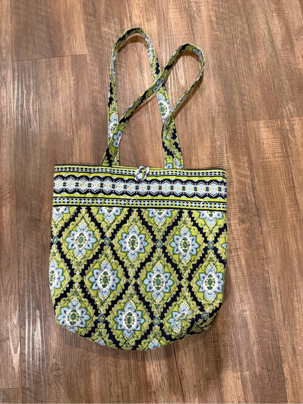 Patterned Quilted Vera Bradley Tote in Green and Navy